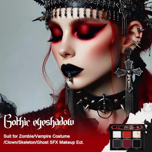 Afflano Red Black Eyeshadow Goth Makeup Palette, Vampire Blood Red Halloween Makeup Palette, Burgundy Dark Smokey Eye Shadow Palette Pigmented, Smoky Eyes Black Red Eyeshadow Costume Clown SFX Makeup