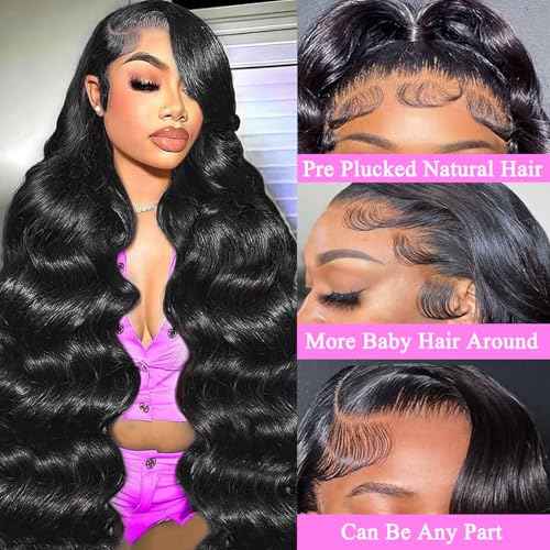30 Inch 13x6 Body Wave Lace Front Wigs Human Hair 200 Density HD Transparent Lace Frontal Wigs Pre Plucked with Baby Hair Body Wave Glueless Wigs Human Hair for Women Natural Black