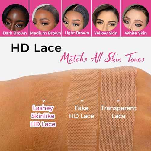 Lashey 5x5 SKINLIKE Real HD Lace Closure Body Wave, 0.10mm Ultra-Thin Human Hair Closure Pre Bleached Knots Pre Plucked Invisible Hairline 12 Inch Natural Black
