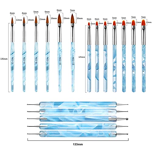 21PCS Acrylic Nail Brush Set Nail Art Brushes for Acrylic Application UV Gel Nail Brush Dotting Pen 3D Nails Brush for Acrylic Powder Nail Extension Acrylic Nail Kit Set Professional (21PCS Blue)