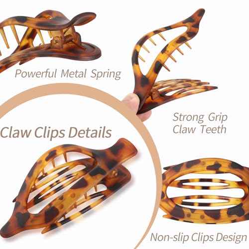 6 Packs Flat Claw Clips for Women, French Tortoise Shell Flat Hair Clip, Matte Hair Claws Clip for Thin Thick Hair, Lay Down Claws Clips, Durable Strong Hold Hair Clip, Christmas Gifts