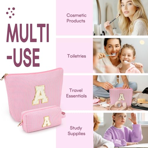 Initial Makeup Bags for Women, 2-Piece Set, Pink