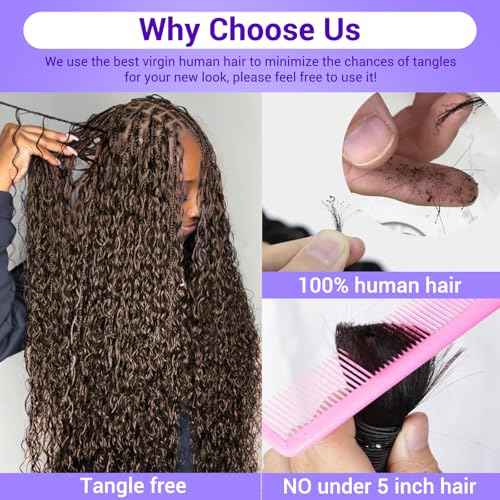 Human Braiding Hair for Boho Braids 110g 22 Inch Deep Wave Boho Bulk Human Hair for Braiding Knotless 12A Wet and Wavy Bohemian 3 No Weft Bundles/Pack Curly Braids Brown