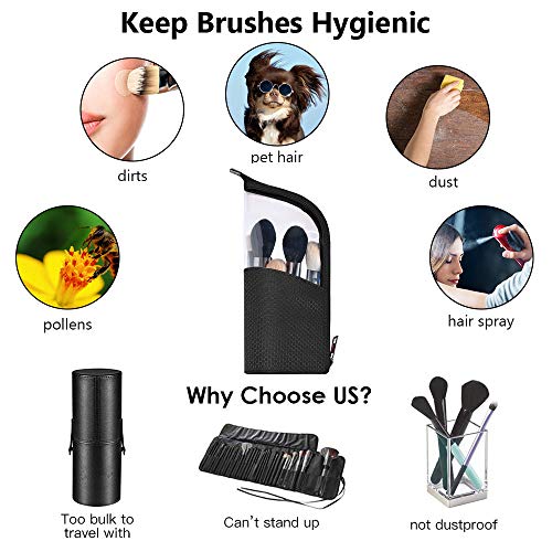 Travel Make-up Brush Holder Organizer Bag£¬Clear Plastic&Oxford Cosmetic Zippered Case£¬Portable Waterproof Stand-Up Makeup Brush Pouch, Professional Artist Small Toiletry Cup (Black)¡¦