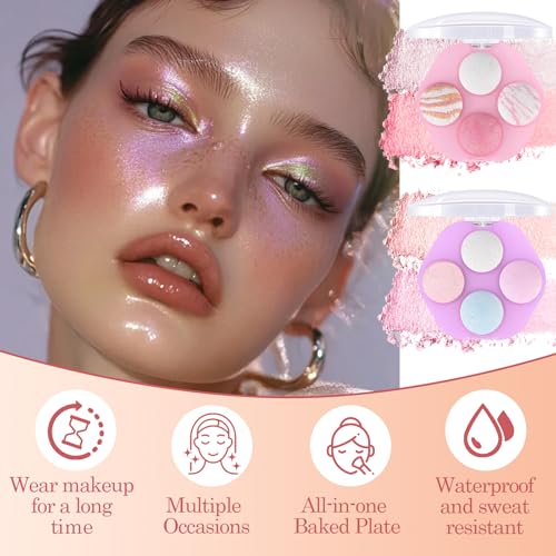 KYDA 4-Color Baked Makeup Palette - Eyeshadow, Blush & Highlighter