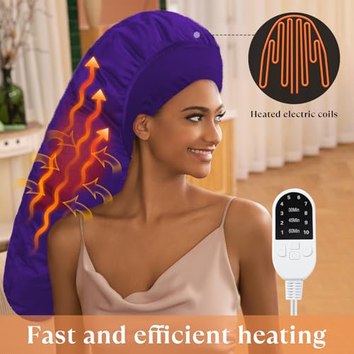 Amzpic Purple Heat Cap for Deep Conditioning Hair Steamer with 10-Level Temperature