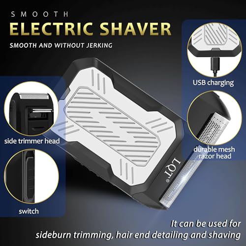 Hair Clippers for Men 4 Pcs White LED Display Cordless Clippers Set Professional Electric Beard Trimmer for Men Foil Shaver Nose and Ear Hair Trimmer with Storage Bag, Men's Gifts