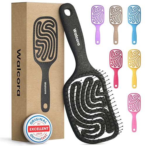 Walcora Black Detangler Brush for Wet & Dry Hair - Pain-Free, Gentle Hairbrush for Women, Men & Kids