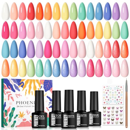 Phoenixy 27-Piece Gel Nail Polish Set with Base & Top Coats for Manicure