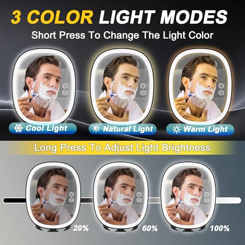 Fogless Heated Shower Mirror with LED Lights & 5000mAh Battery