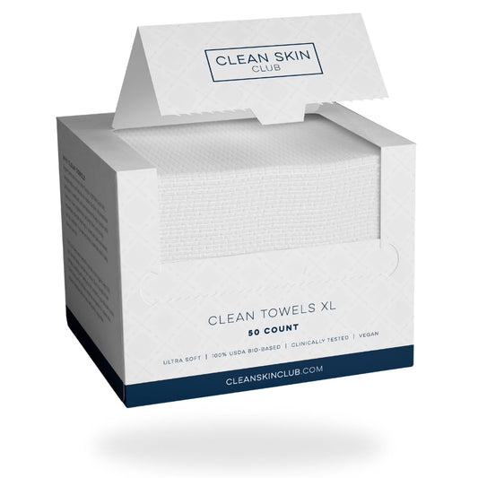 Clean Skin Club Clean Towels XL™, USDA Certified 100‪%‬ Biobased Dermatologist Approved Face Towel, Disposable Makeup Remover Dry Wipes, Facial Wash (4 pack)