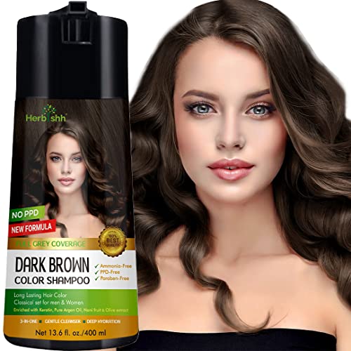Herbishh Dark Brown Hair Dye Shampoo 3-in-1 Color for Women & Men 400ml