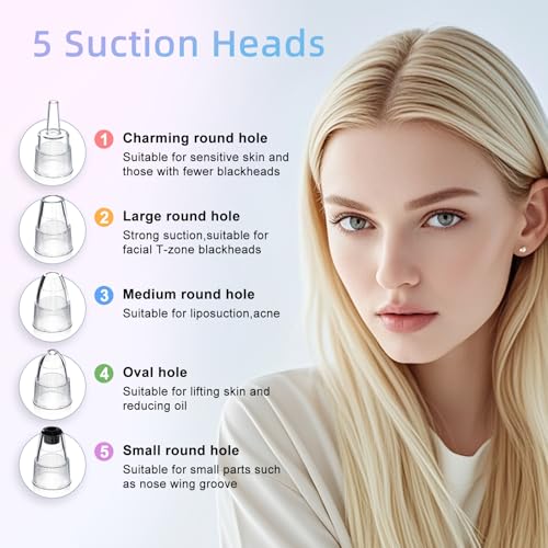 Blackhead Remover Vacuum Facial Pore Cleaner Electric Comedone Whitehead Extractor 5 Suction Probes and 5 Suction Levels Rechargeable Black Heads Remover Tools for Women & Men Facial Skin Care (white)