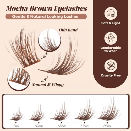 B&Q Brown Lash Clusters Natural Lash Clusters for Light Hair, Reusable MochaLash Cluster Eyelash Extensions Soft Brown False Eyelashes Comfortable Eyelash Clusters Perfect for Occasions£¨MochaLash 02£©