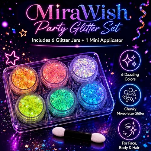 Glow in the Dark Glitter Gel Set - 6 Colors for Body & Face