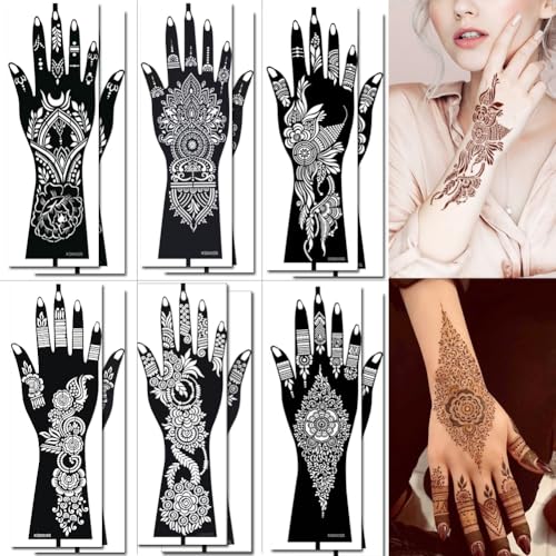 Henna Tattoo Stencils Kit, 12 Sheets Self-Adhesive Hand Stickers