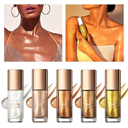 MAEPEOR Body Luminizer 5 Colors Smooth Subtle Shimmer Illuminator Moisturizing Long Lasting Summer Glow for Face and Body (40ML, 03 Bronze Gold)