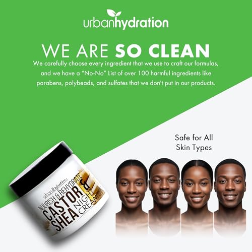 Urban Hydration Nourish and Rehydrate Castor and Shea Night Cream | Helps with Acne, Detoxes, Refreshes and Smooths Skin Overnight, Anti-Aging Benefits For All Skin Types | 2 Fl Ounces