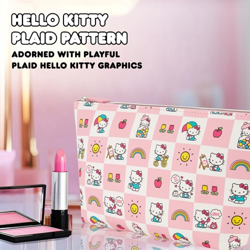 Hello Kitty Travel Makeup Bag, Trapezoid Cosmetic Organizer Pouch for Women