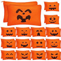 Sweetude 30 Pcs Halloween Makeup Bags Bulk Orange Halloween Cosmetic Bags Pumpkin Gift Bag Pouch Travel Purse Toiletry Organizer with Zipper for Women Team Party Favors (15 Styles)
