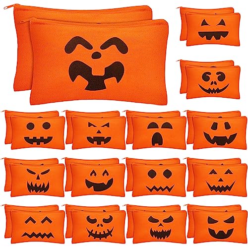 30 Pcs Halloween Makeup Bags - Orange Cosmetic Pouches for Parties
