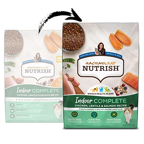 Rachael Ray Nutrish Indoor Complete Premium Natural Dry Cat Food with Added Vitamins, Minerals & Other Nutrients, Chicken with Lentils & Salmon Recipe, 6 Pounds (Packaging May Vary)