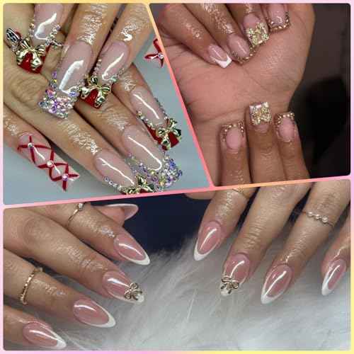 135 Pcs Bow Nail Charms 5 Styles Metal Bow Charms for Nails Gold Silver and White Gold