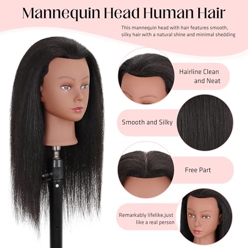 Real Human Hair Mannequin Head 16" Black with Clamp Stand