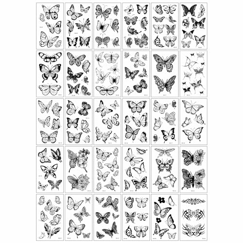 30-Sheet Black Butterfly Temporary Tattoos for Women