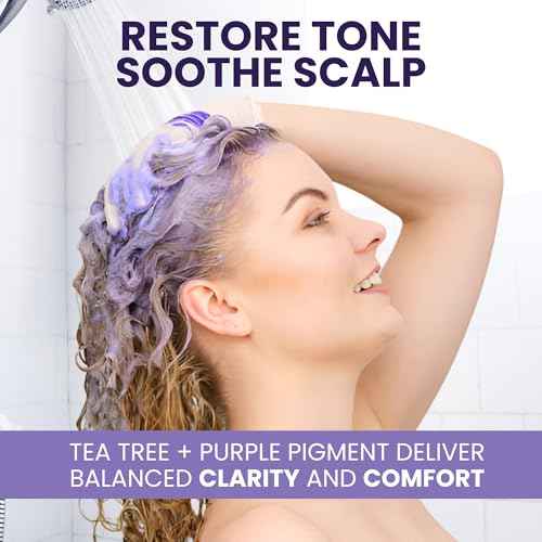 Tea Tree Purple Shampoo, Professional Anti-Brass Toner, Neutralizes Yellow Tones for Grey, Silver, Ash & Bleached Highlighted Color Treated, Dry & Itchy Scalp Relief, 16 fl oz