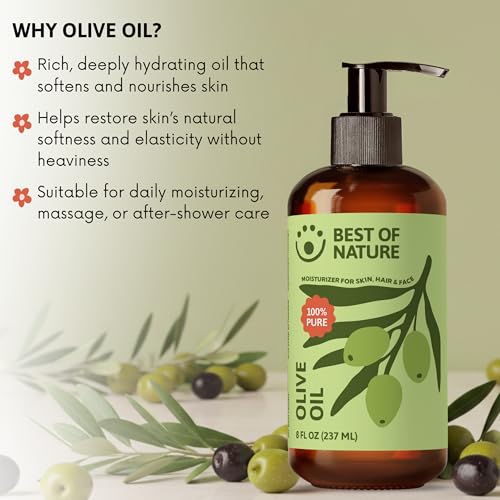 Best of Nature 100% Pure Olive Massage & Body Oil ? Cold Pressed, Natural & Unscented Moisturizer for Skin, Hair & Bath, 1 Gallon (128 fl oz)