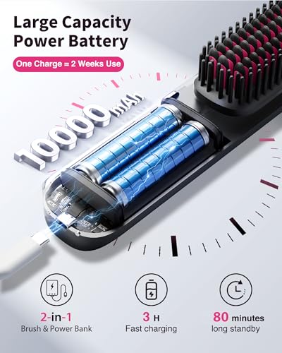 Bopcal Cordless Hair Straightener Brush - Mini Portable Ionic Comb