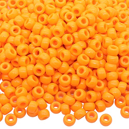 Auvoau 1000Pcs Pony Beads Bracelet 9mm Orange Plastic Barrel Pony Beads for Necklace,Hair Beads for Braids for Girls,Key Chain,Jewelry Making (Orange)