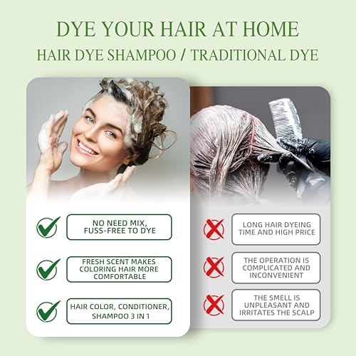 SHIHUANUO Black Hair Dye Shampoo 3 in 1 Cherry Brown Herbal & Ammonia-Free 520ml for Gray Hair Coverage