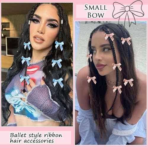 YONOY 60Pcs Mini Cute Bow Hair Clips for Women Girls,Small Hair Clips Solid Color Hair Ribbon Alligator Clips Barrettes Pins Metal Y2kHair Accessories