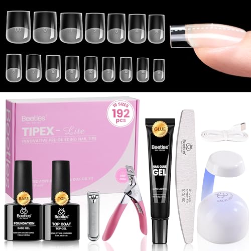 Beetles Tipex Lite Apex Nail Tips Kit - Short Square, 192pcs, 16 Sizes