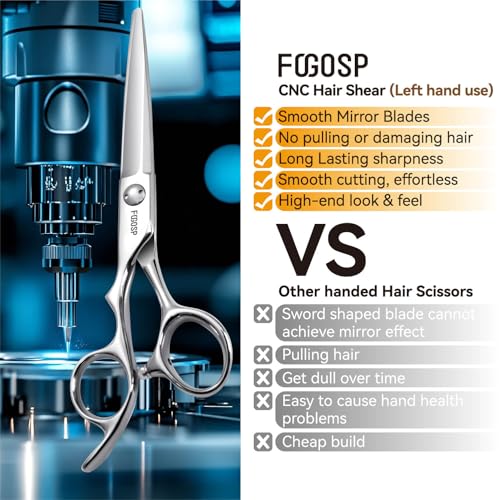 FOGOSP 6-Inch Left Hand Hair Shears Set VG10 Japanese Steel for Barbers & Salons