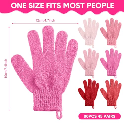 Exfoliating Bath Gloves 90 Pcs (45 Pairs) - Colorful Shower Body Scrubber
