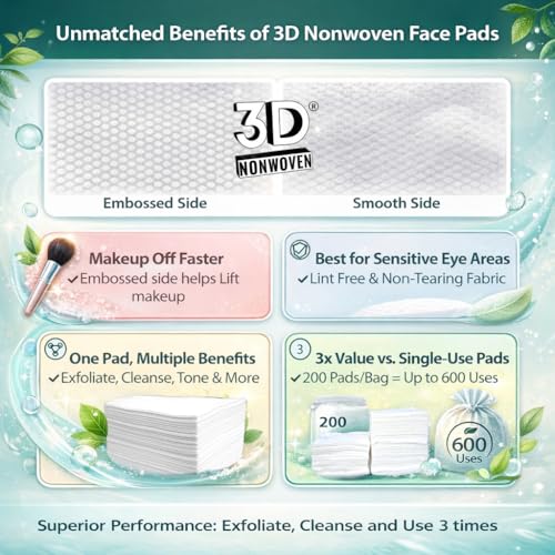 3-Use Disposable Nonwoven Cotton Face Pads - Extra Large (200 Ct)