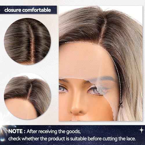 starluck Wig Lace Front Wigs for Women Partial Platinum Blonde Curly Shoulder Length Wig Synthetic Lace front Hair for Women Daily Wear