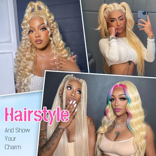 JINNOO Blonde Human Hair Wig 22 Inch 13x6 Lace Front Body Wave 613 HD Frontal