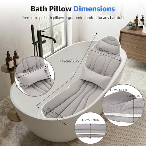 Full Body Bath Pillow for Bathtub - 56" x 19" Spa Cushion with Lumbar Support