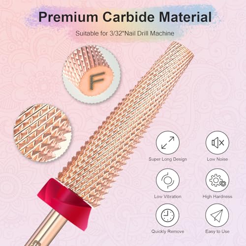 Depvko 5-in-1 Carbide Nail Drill Bit 3/32'' Rose Gold Fine