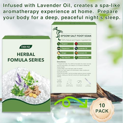 10-Pack Epsom Salt Foot Soak for Tired Feet with Essential Oils