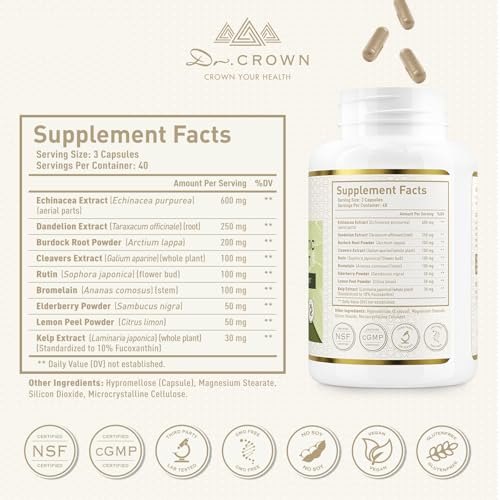 Lymphatic Drainage Supplement – 600mg Echinacea, 120 Capsules
