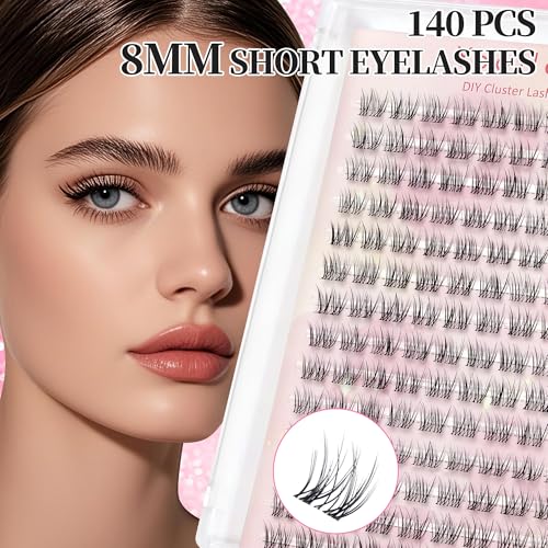8mm Wispy Lash Clusters - 140 Pcs C Curl Eyelash Extensions