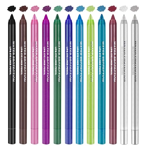 12-Color Eyeliner Pencil Set - Waterproof Matte & Metallic