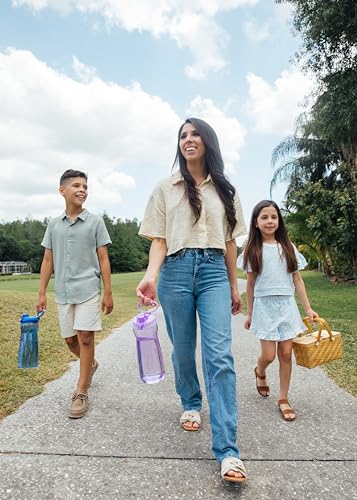 Pogo 64oz Plastic Water Bottle with Leak-Proof Chug Lid and Carry Handle, Reusable, BPA Free, Capacity Markings, Dishwasher Safe, Perfect for Travel, School, Outdoors, and Gym, Blue