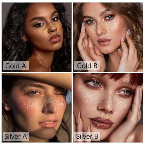 24pcs Gold & Silver Glitter Freckles Temporary Face Tattoos