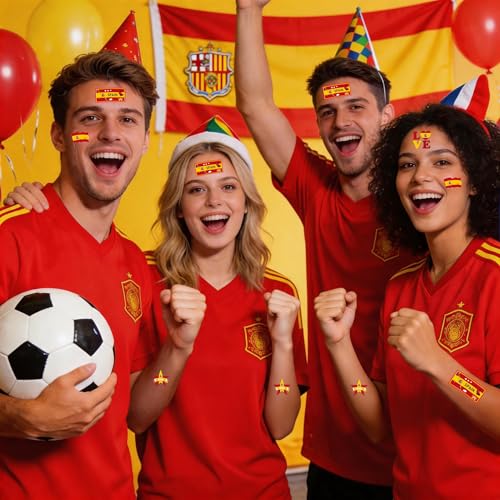 56 Pcs Spanish Flag Temporary Tattoos Waterproof
